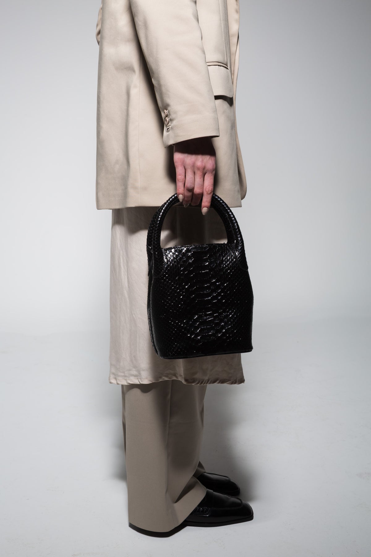 Bolsa Teca | Couro de Python | Preta