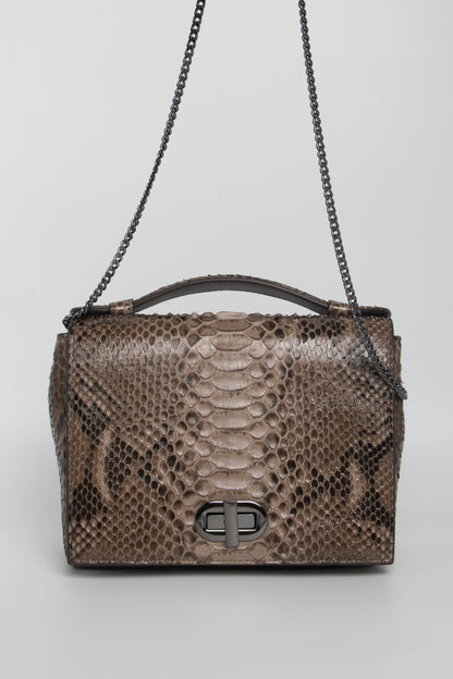 Bolsa Larissa | Couro de Python Artesanal | Marrom