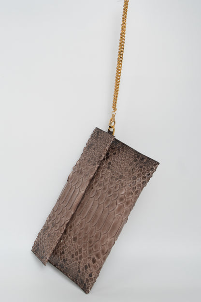 Clutch | Couro de Python | Marrom