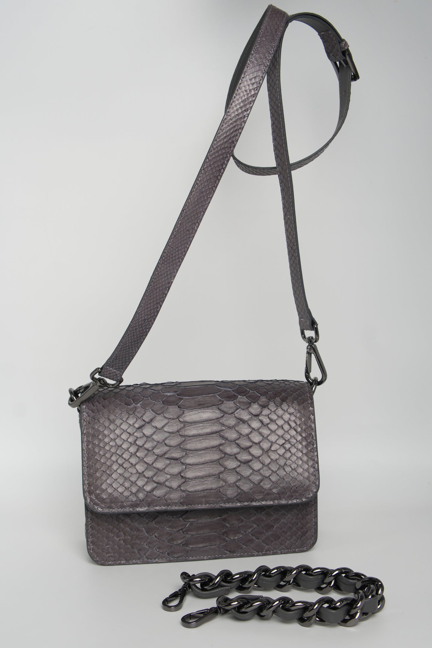 Bolsa Elisa | Couro de Python | Cinza