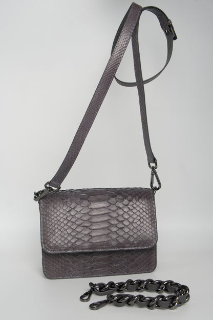 Bolsa Elisa | Couro de Python | Cinza