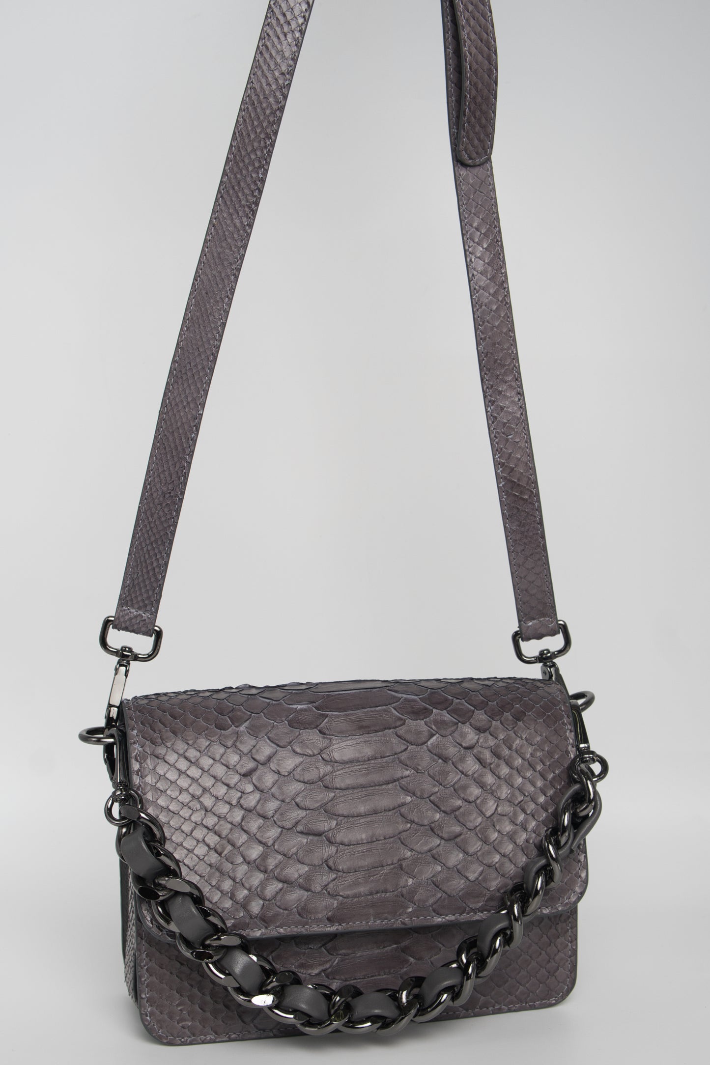 Bolsa Elisa | Couro de Python | Cinza