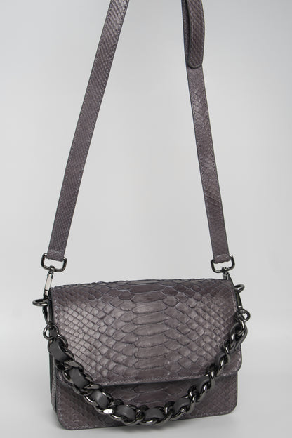 Bolsa Elisa | Couro de Python | Cinza