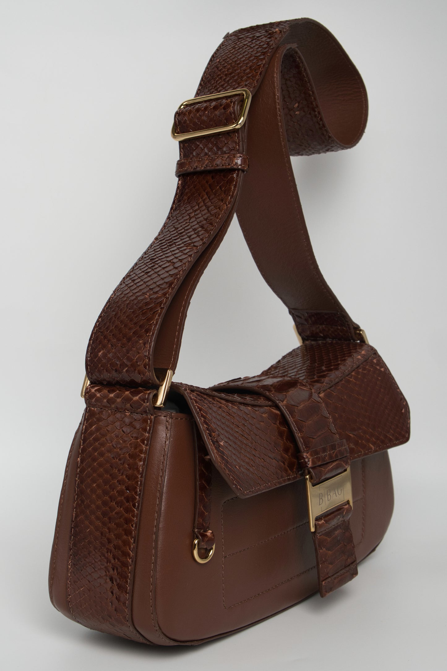 Bolsa Baguete | Couro de Python | Marrom