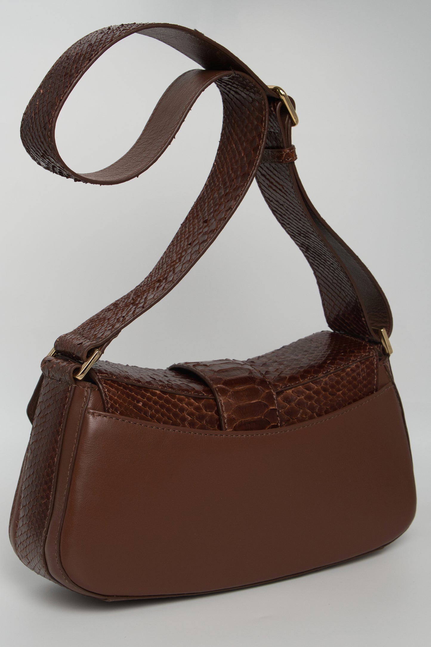 Bolsa Baguete | Couro de Python | Marrom