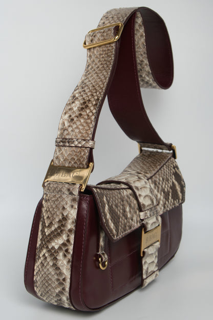 Bolsa Baguete | Couro de Python | Bordo e Python natural