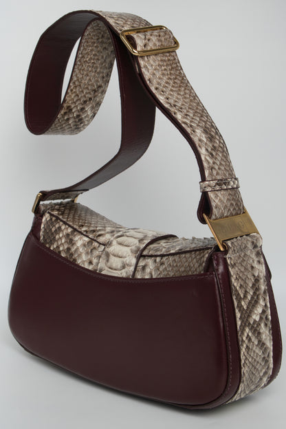 Bolsa Baguete | Couro de Python | Bordo e Python natural