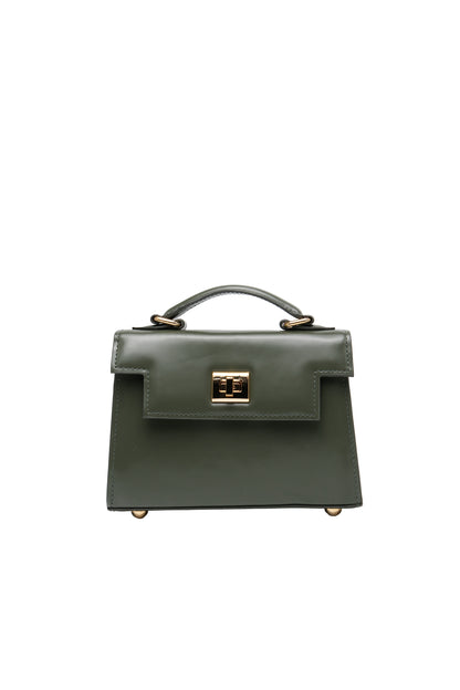 Bolsa Cris | Couro Box | Verde com Ferragem Dourada