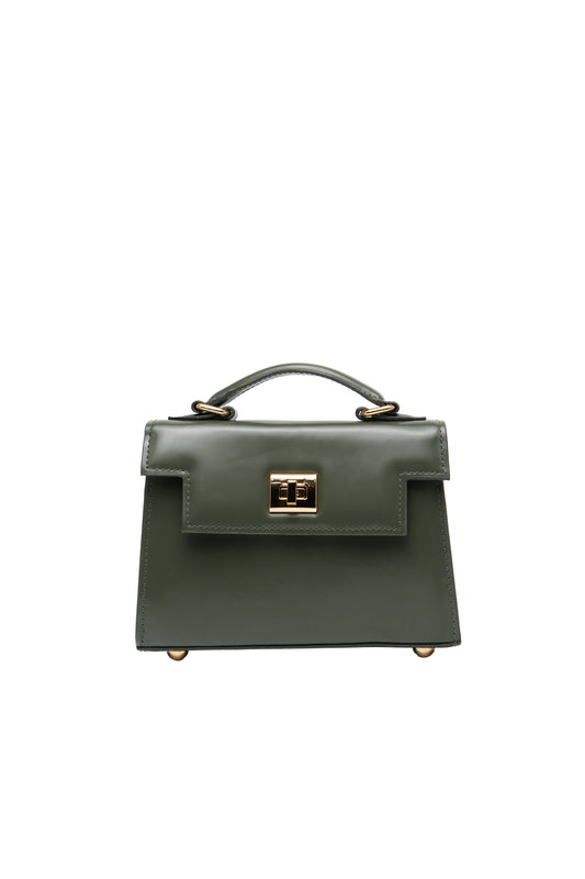 Bolsa Cris | Couro Box | Verde com Ferragem Dourada