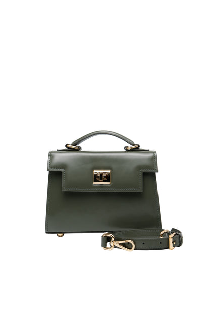Bolsa Cris | Couro Box | Verde com Ferragem Dourada
