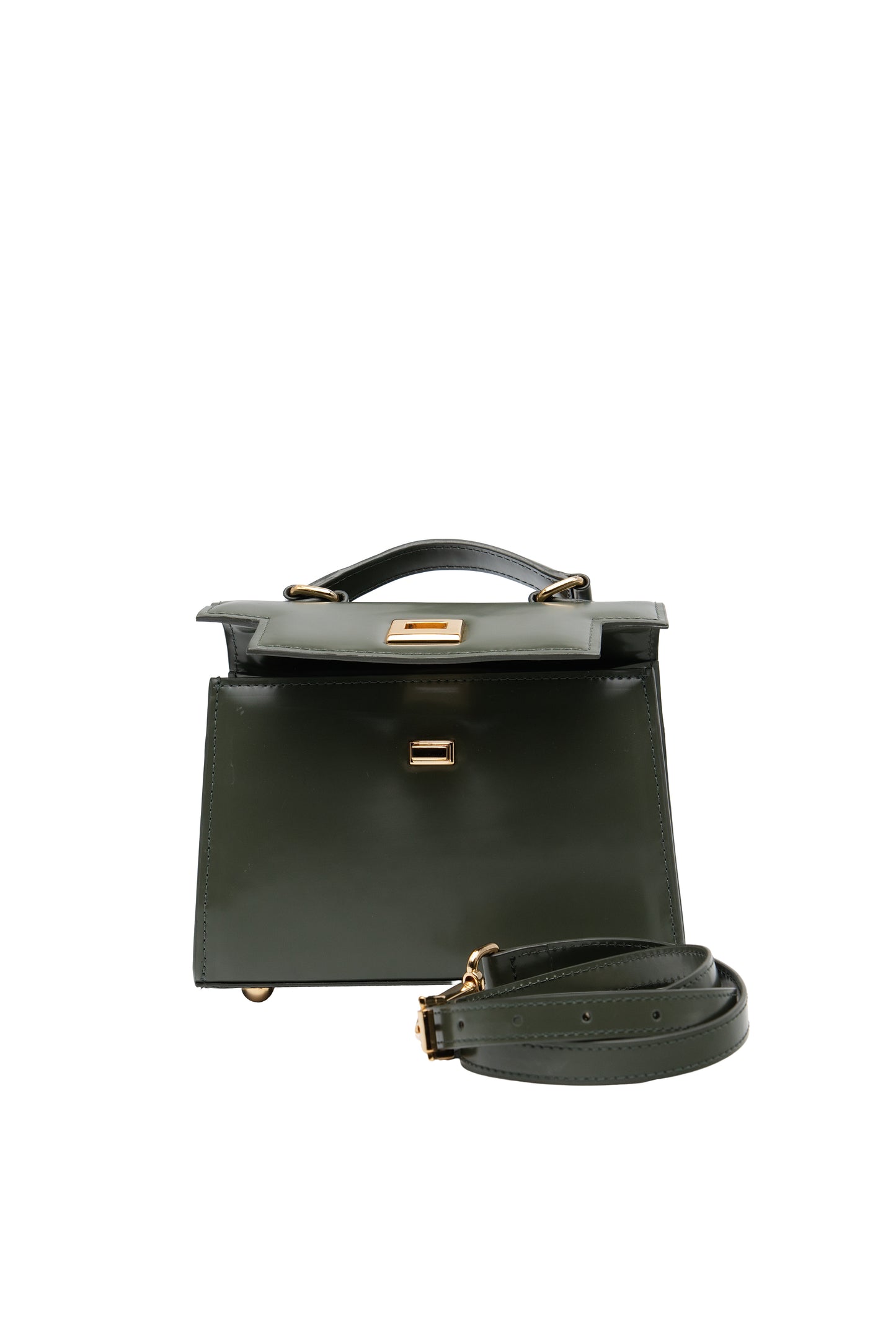 Bolsa Cris | Couro Box | Verde com Ferragem Dourada