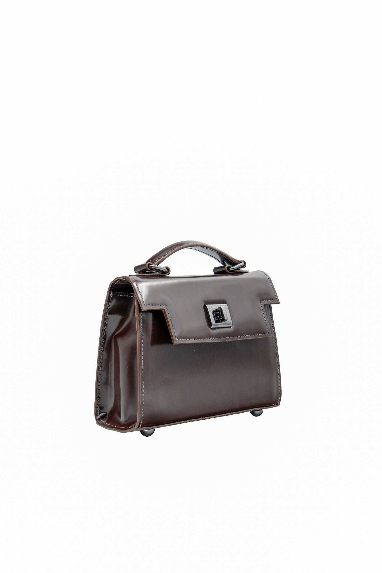 Bolsa Cris | Couro Box | Marrom com Ferragem Grafite