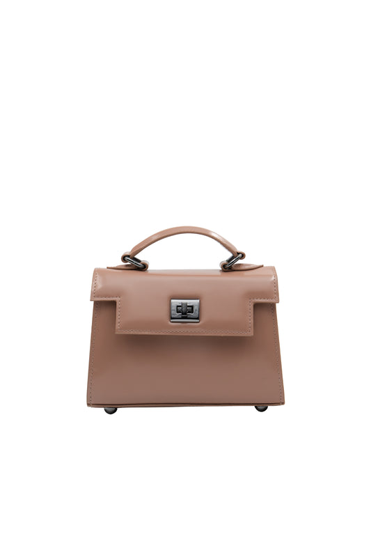 Bolsa Cris | Couro Box | Areia com Ferragem Grafite