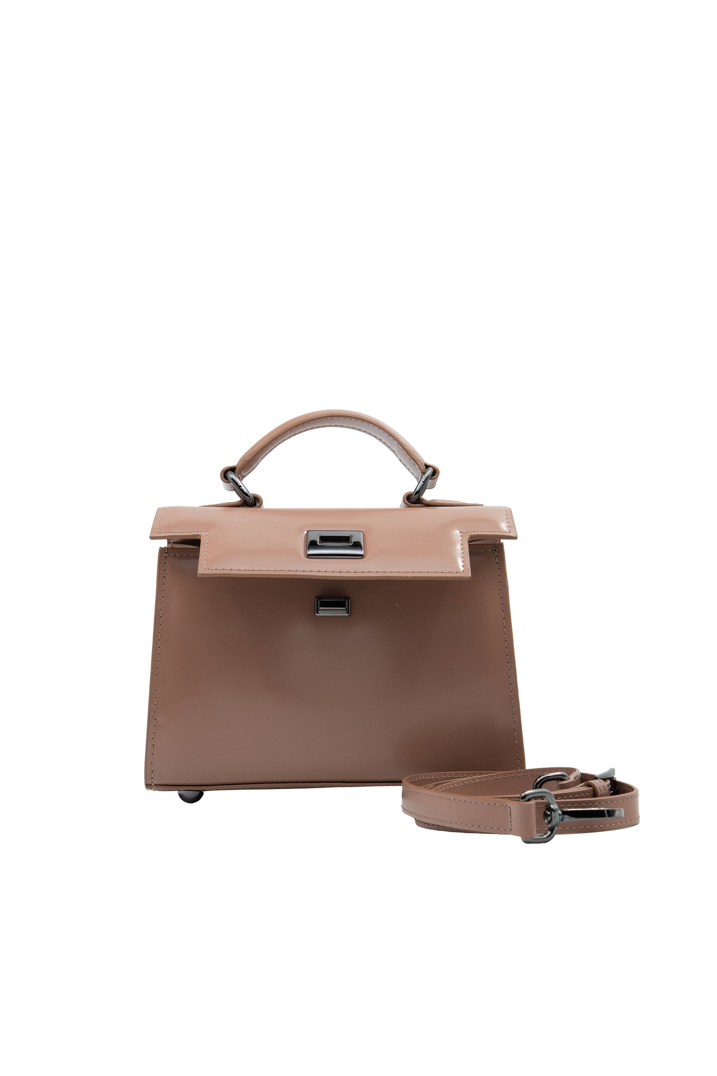 Bolsa Cris | Couro Box | Areia com Ferragem Grafite