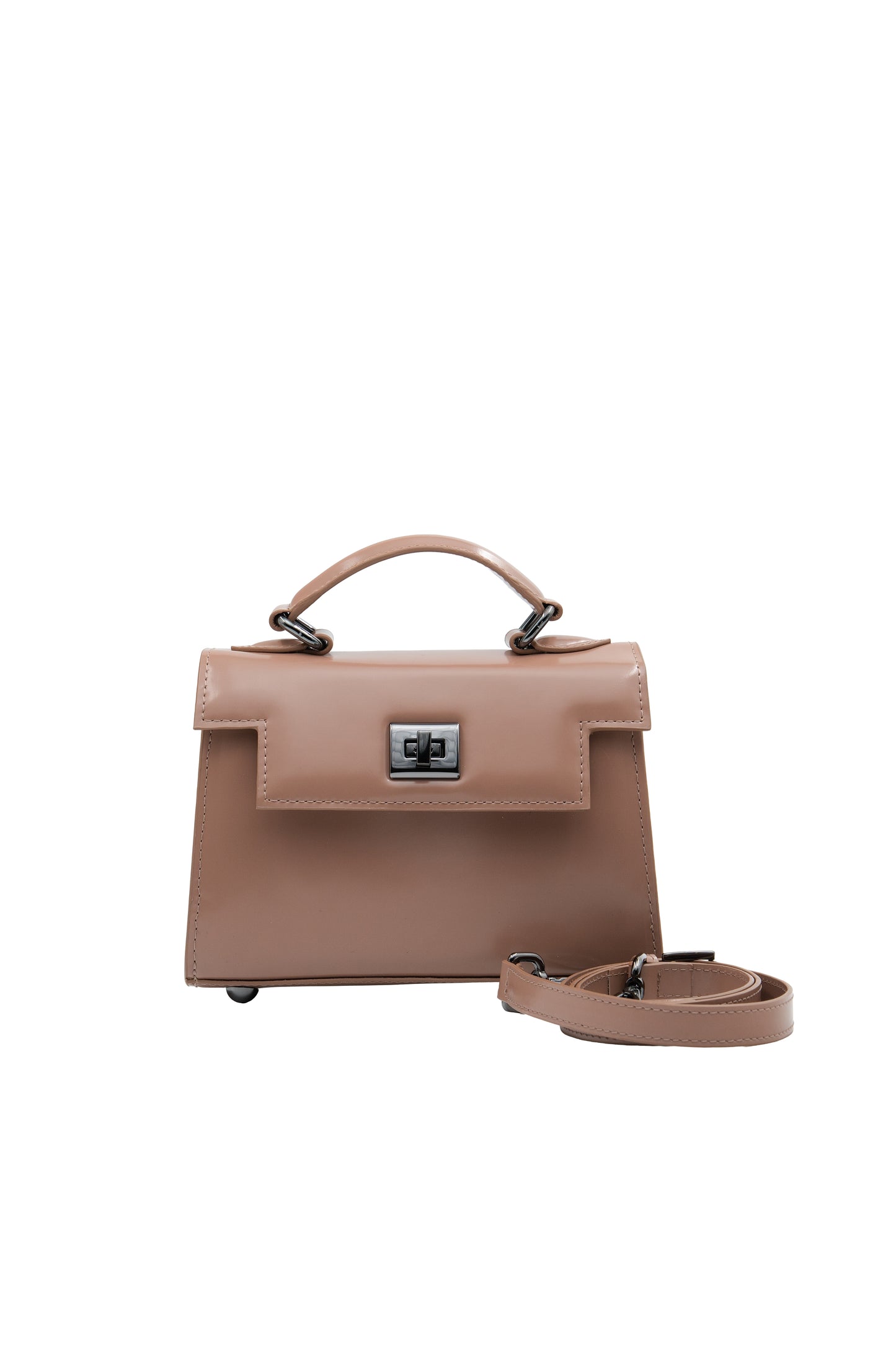 Bolsa Cris | Couro Box | Areia com Ferragem Grafite