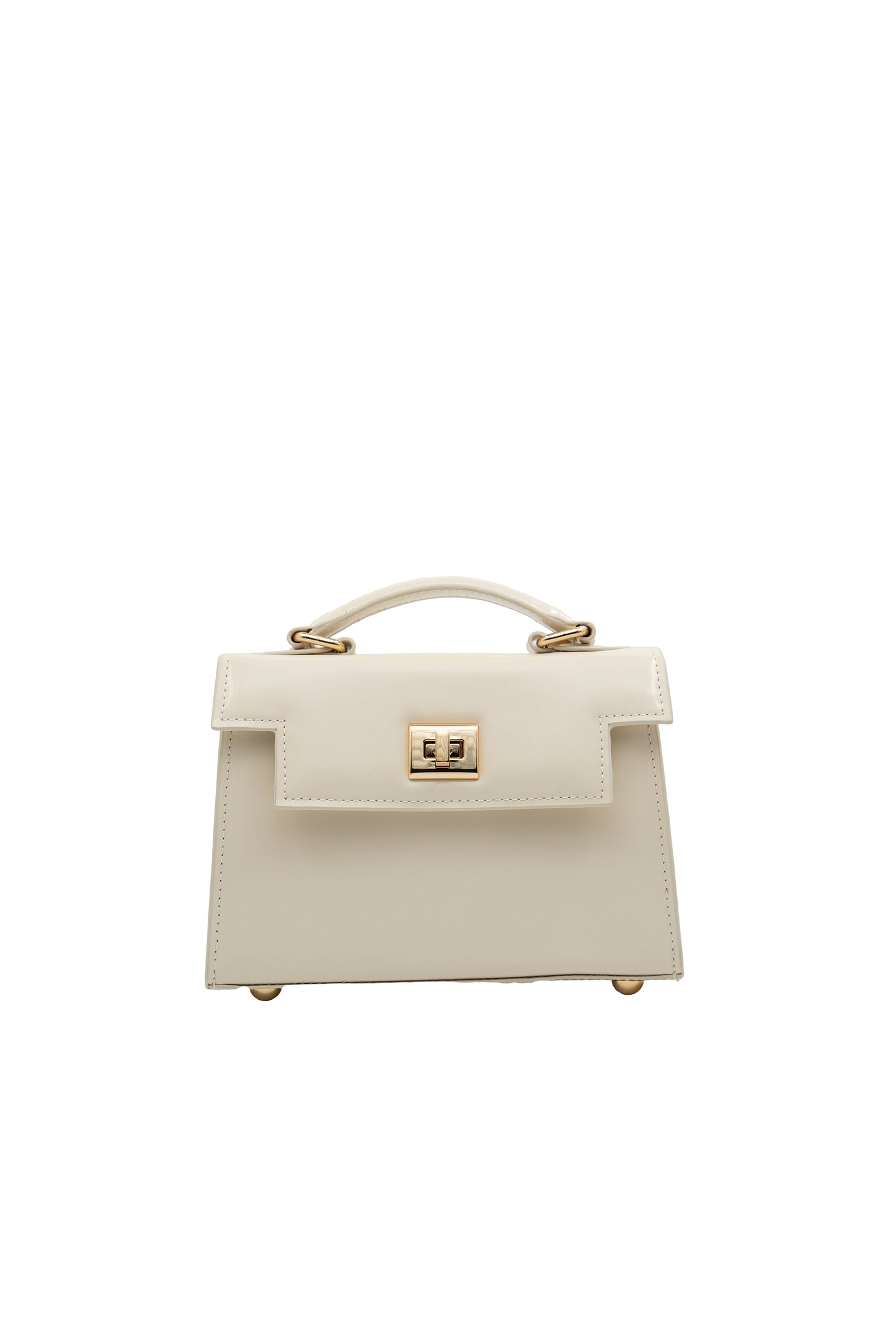 Bolsa Cris | Couro Box | Off White com Ferragem Dourada