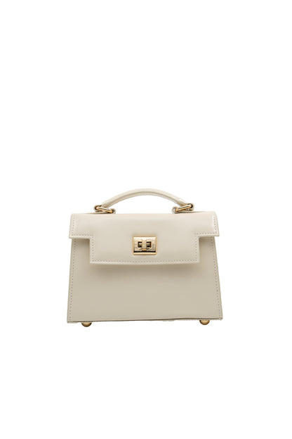 Bolsa Cris | Couro Box | Off White com Ferragem Dourada