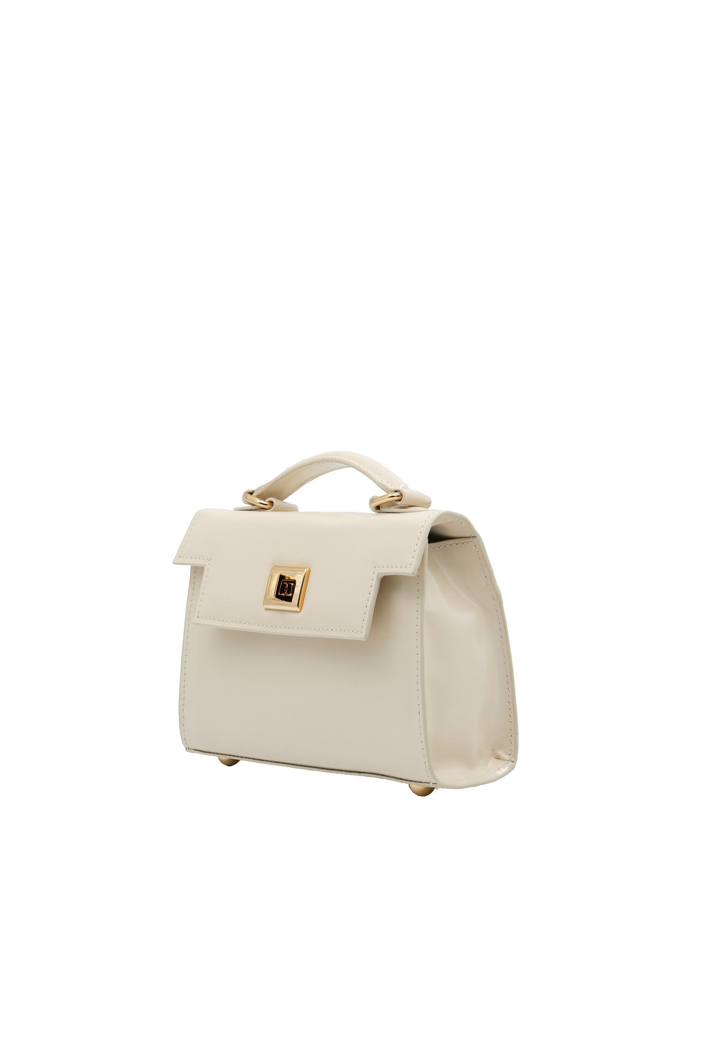 Bolsa Cris | Couro Box | Off White com Ferragem Dourada