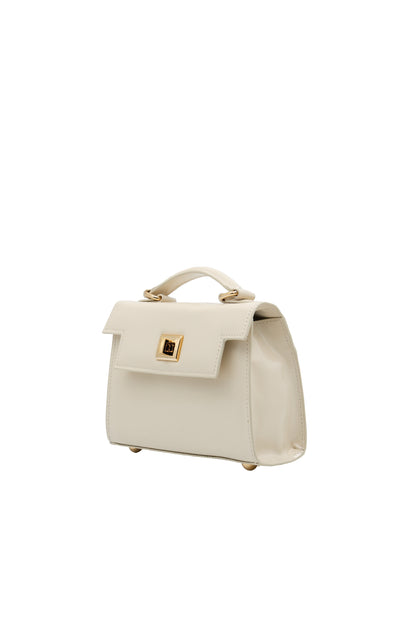 Bolsa Cris | Couro Box | Off White com Ferragem Dourada