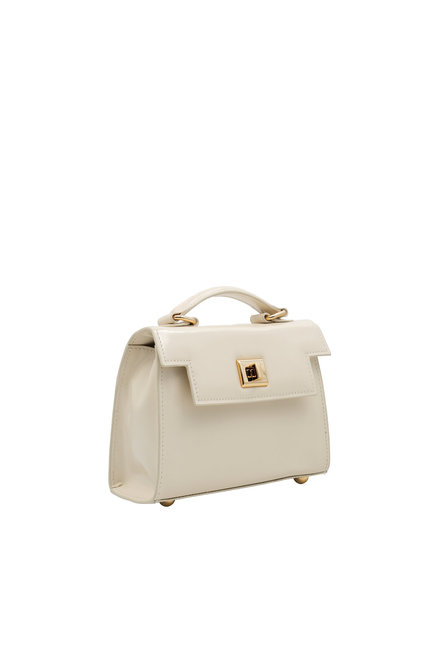 Bolsa Cris | Couro Box | Off White com Ferragem Dourada
