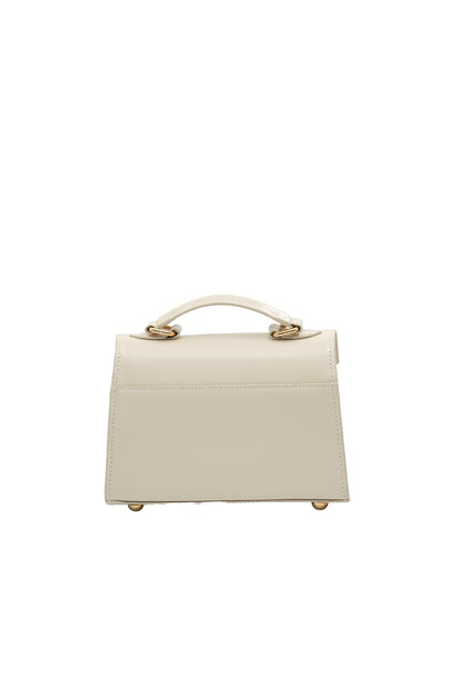 Bolsa Cris | Couro Box | Off White com Ferragem Dourada