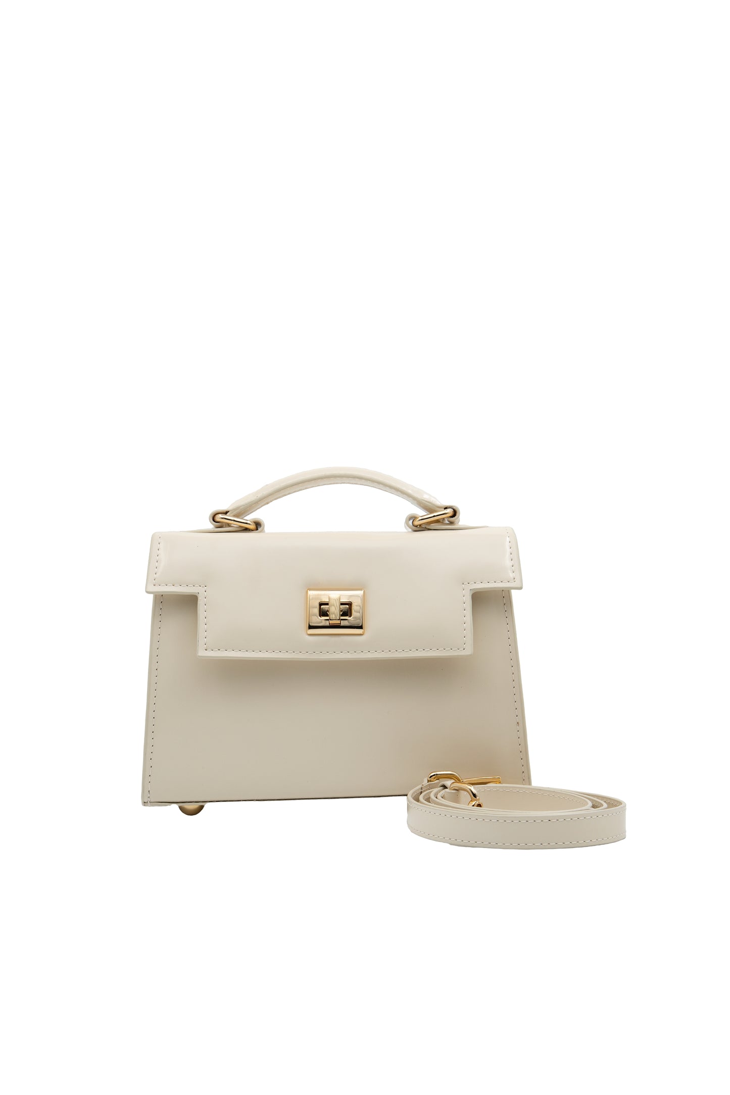 Bolsa Cris | Couro Box | Off White com Ferragem Dourada