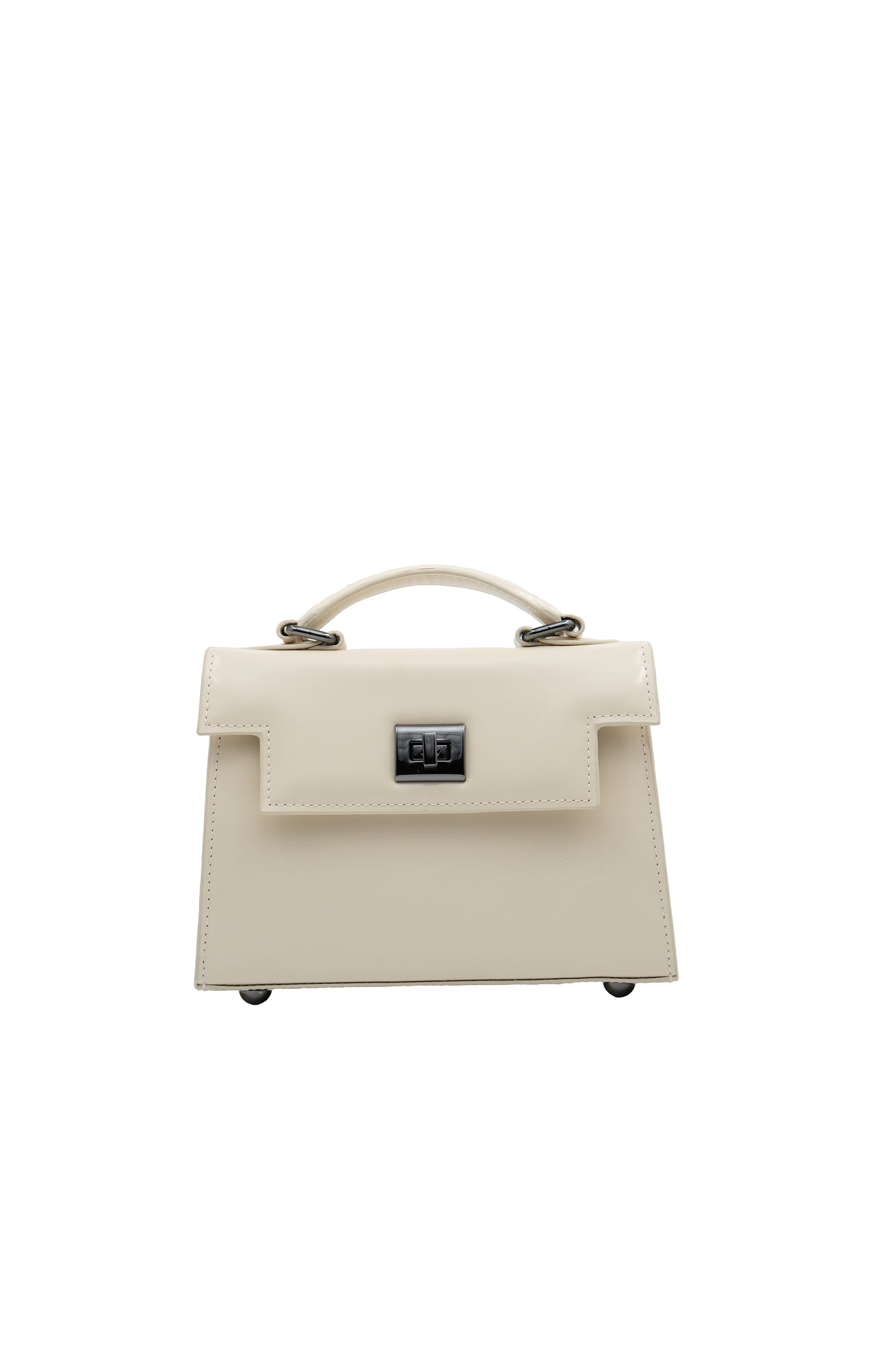 Bolsa Cris | Couro Box | Off White com Ferragem Grafite