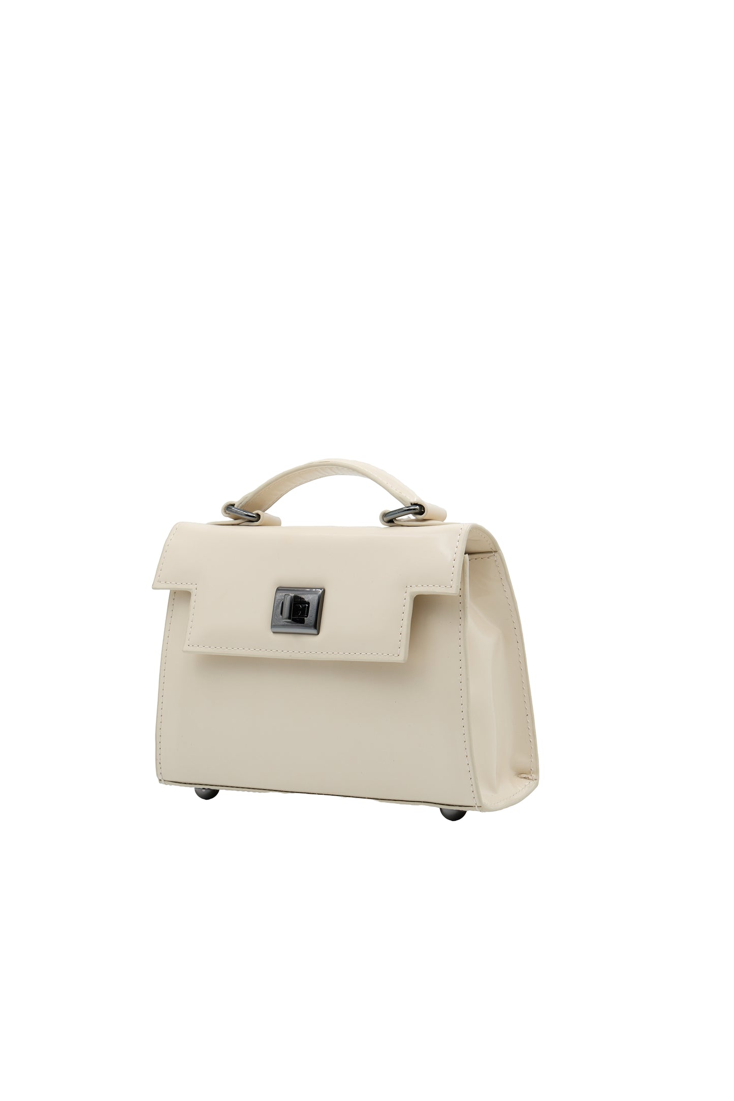 Bolsa Cris | Couro Box | Off White com Ferragem Grafite
