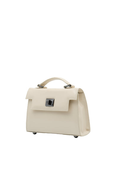 Bolsa Cris | Couro Box | Off White com Ferragem Grafite