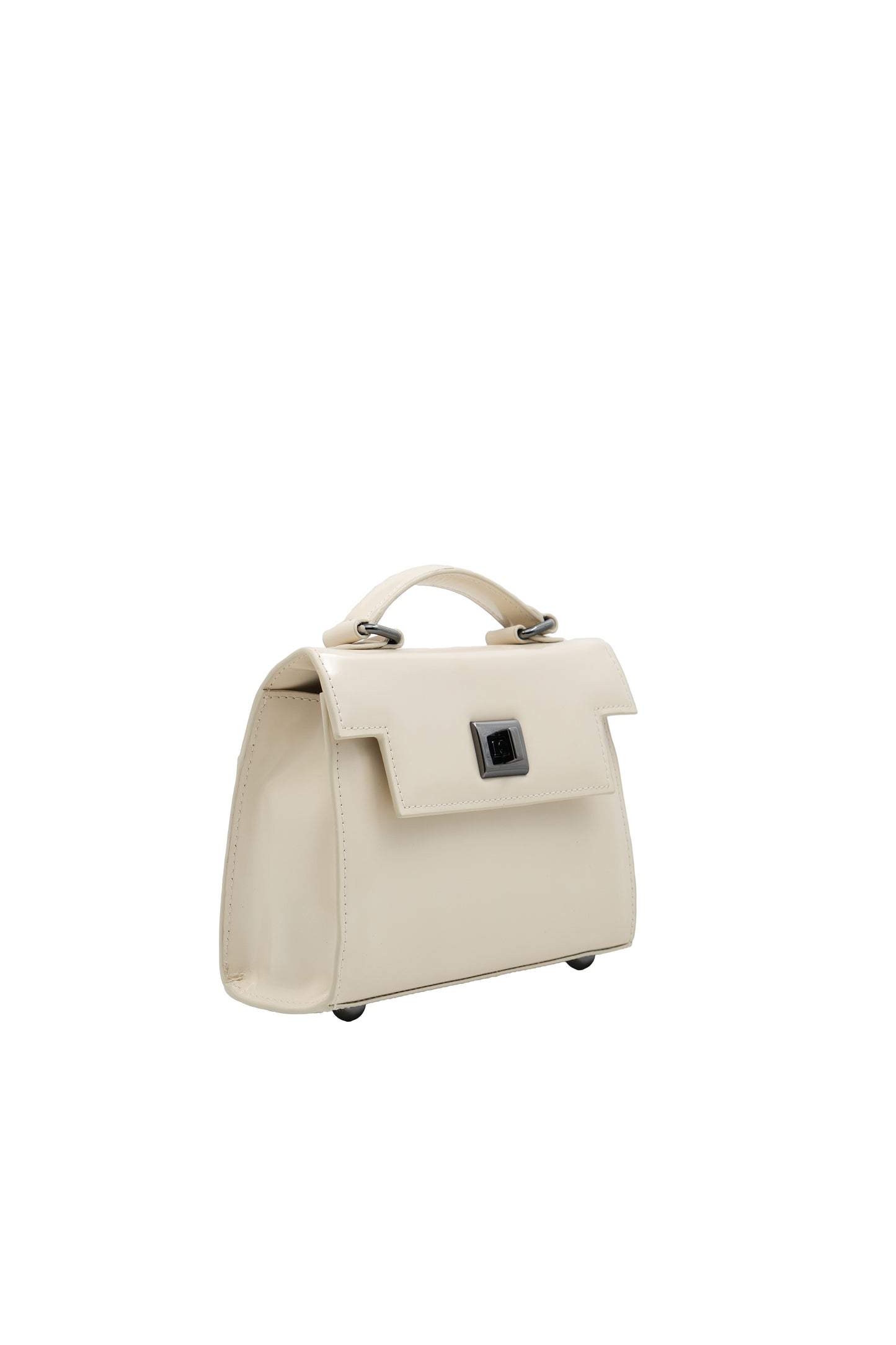Bolsa Cris | Couro Box | Off White com Ferragem Grafite
