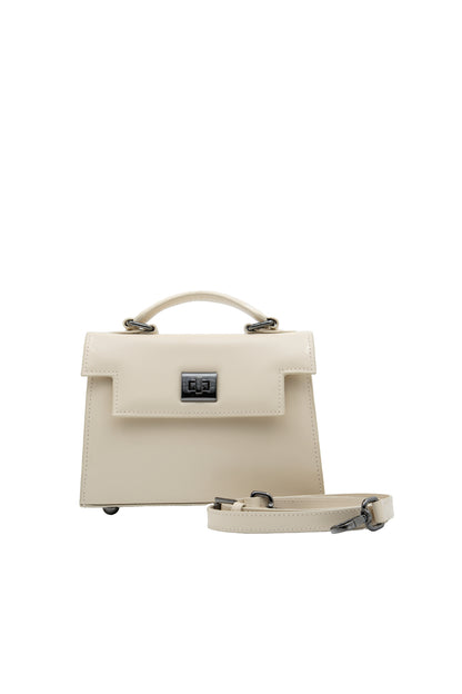 Bolsa Cris | Couro Box | Off White com Ferragem Grafite