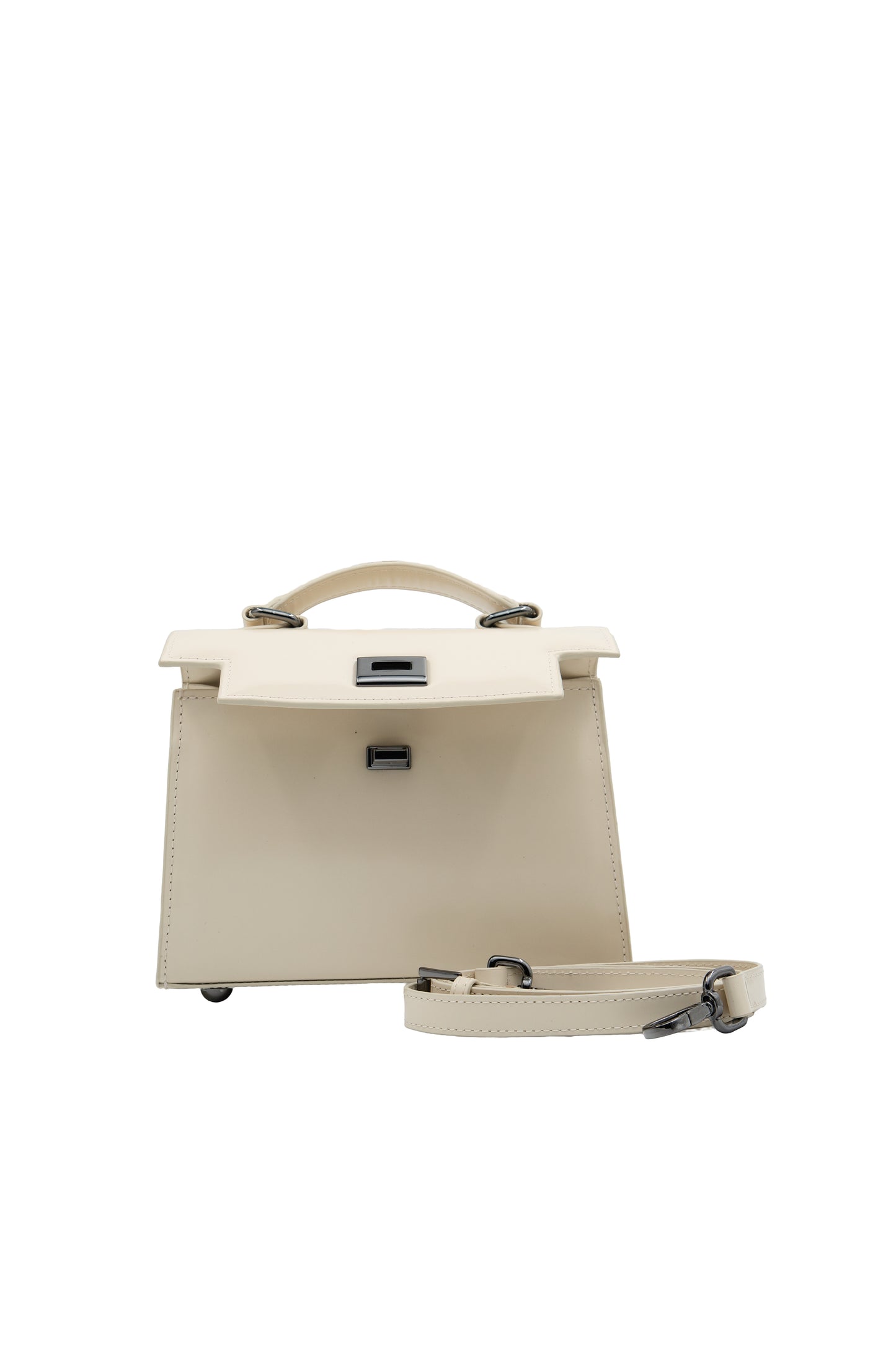 Bolsa Cris | Couro Box | Off White com Ferragem Grafite