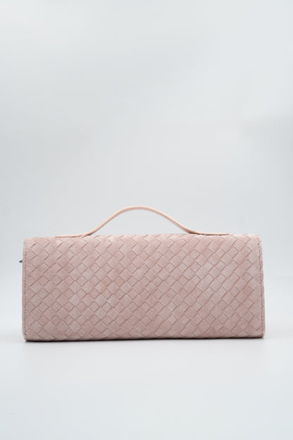 Bolsa Indiara | Couro Camurça Tressê | Rosé com Ferragem Grafite