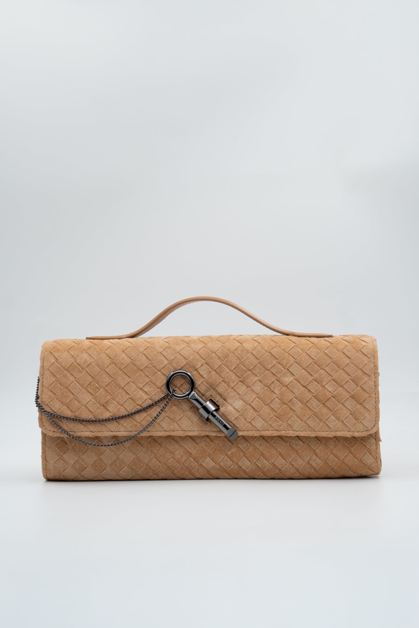 Bolsa Indiara | Couro Camurça Tressê | caramelo claro com Ferragem Grafite