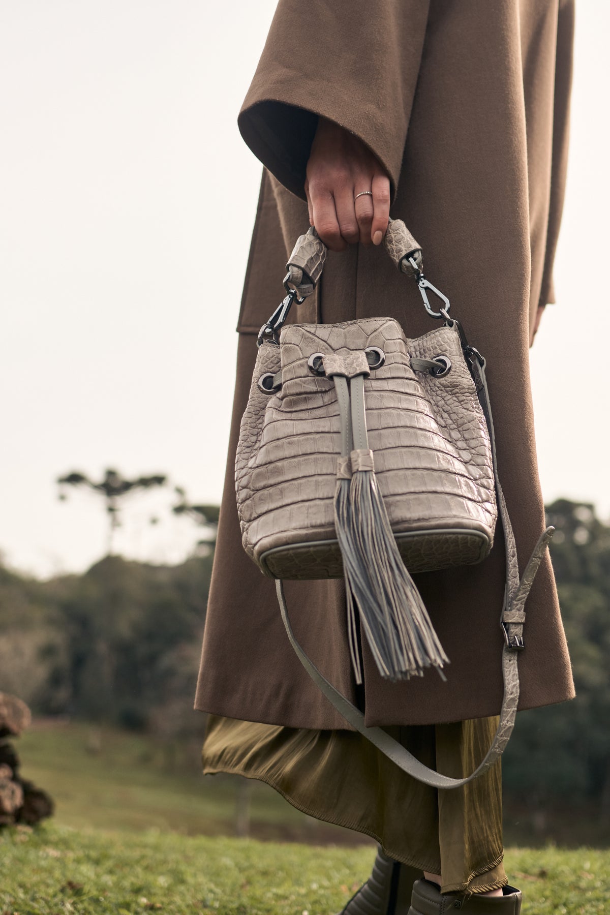 Bolsa Clarissa | Couro de Jacaré | Cinza