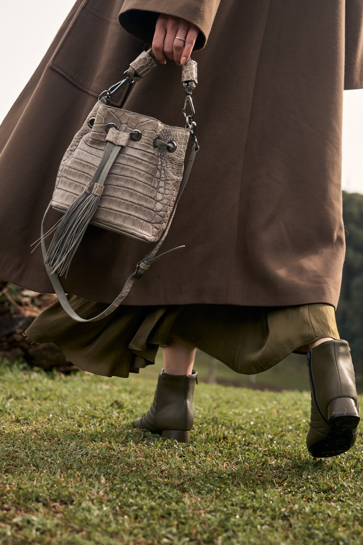 Bolsa Clarissa | Couro de Jacaré | Cinza