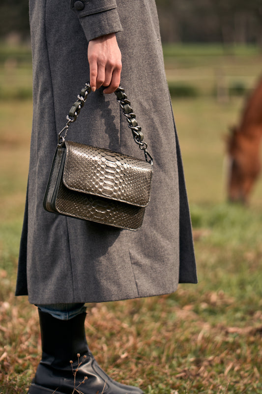 Bolsa Elisa | Couro de Python | Verde Musgo