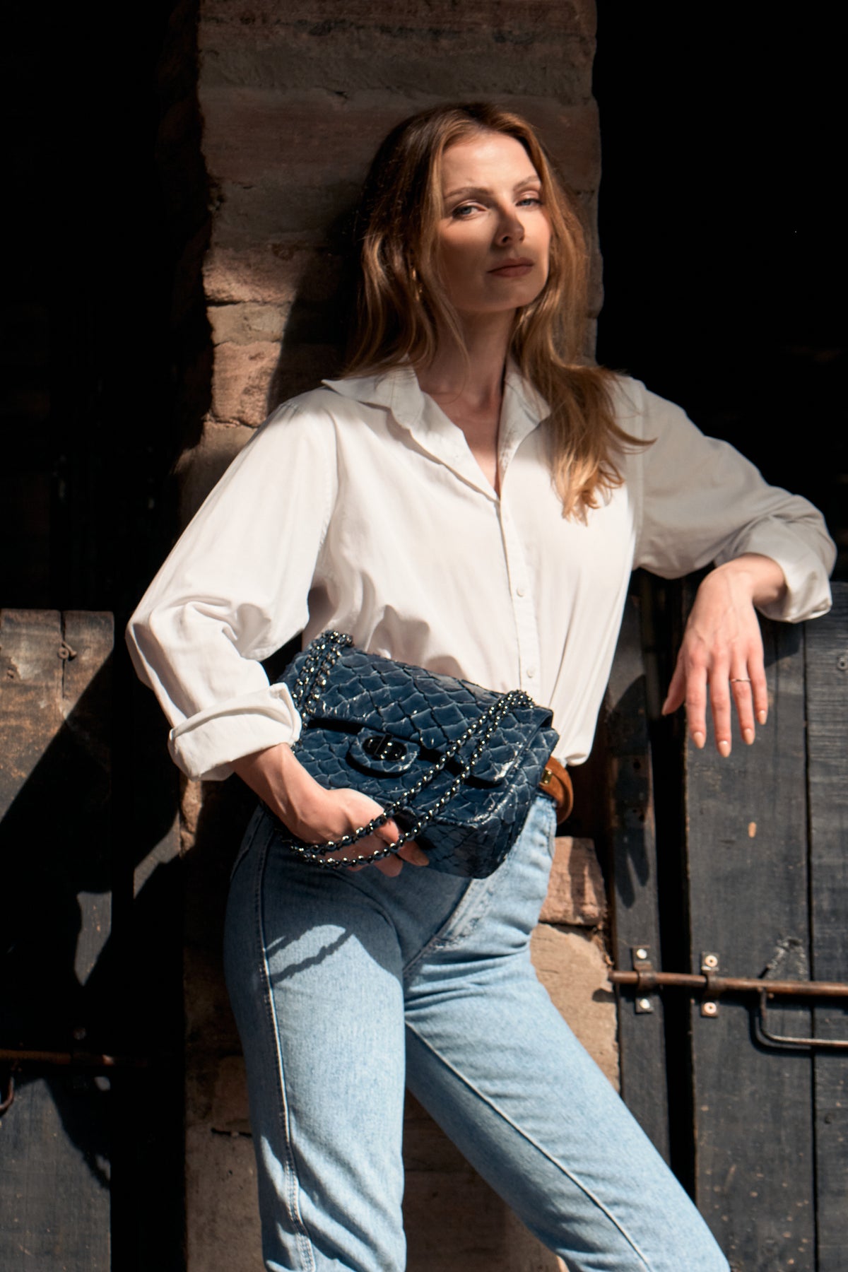Bolsa Gabi M | Couro de Pirarucu | Azul