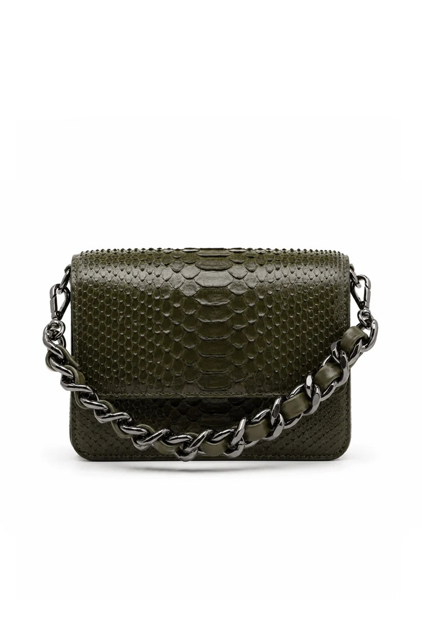 Bolsa Elisa | Couro de Python | Verde Musgo