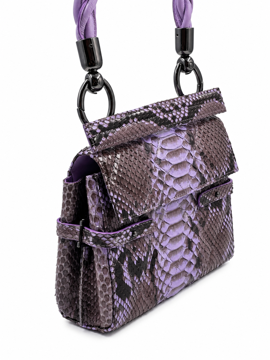 Bolsa Fabi | Couro de Python | Lilás | Ferragem Ônix