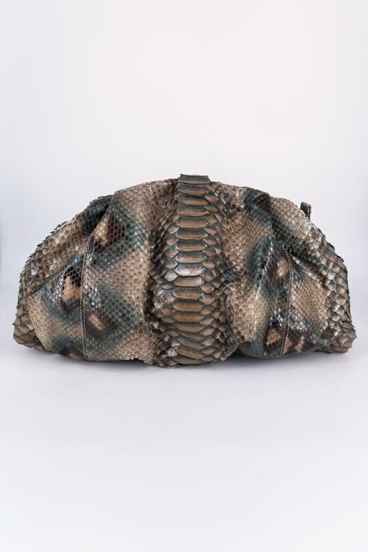 Bolsa Tanara | Couro de Python Artesanal | Marrom e Verde