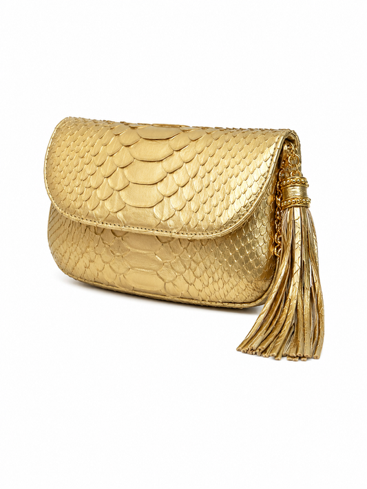 Bolsa Ju | Couro de Python | Dourada