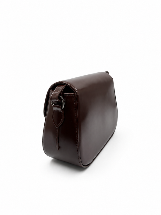 Bolsa Lia | Couro Box | Marrom | Ferragem Ônix