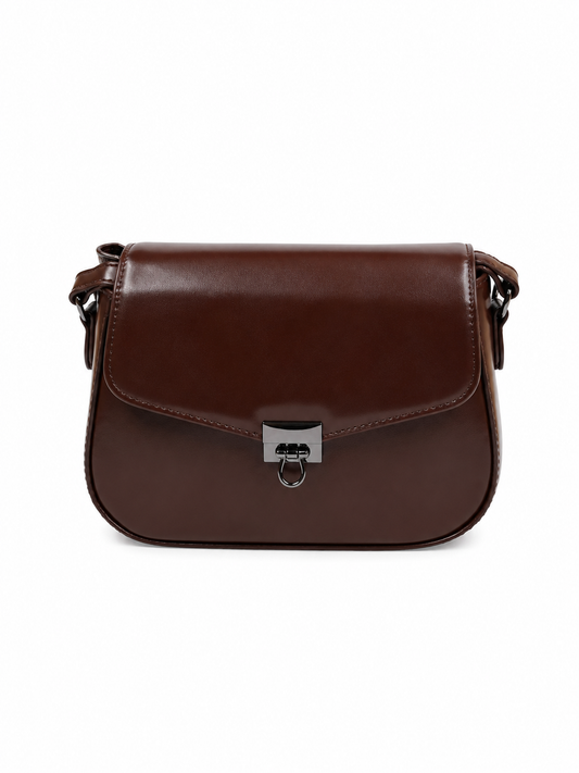 Bolsa Lia | Couro Box | Marrom | Ferragem Ônix