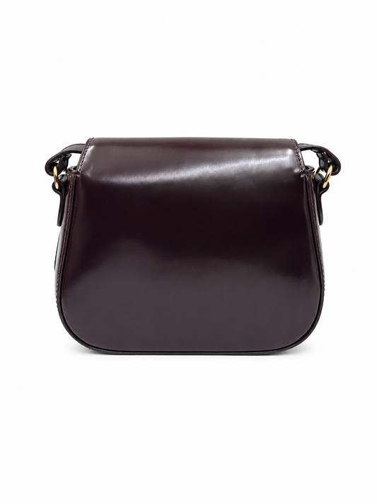 Bolsa Lia | Couro Box | Marrom | Ferragem Ouro