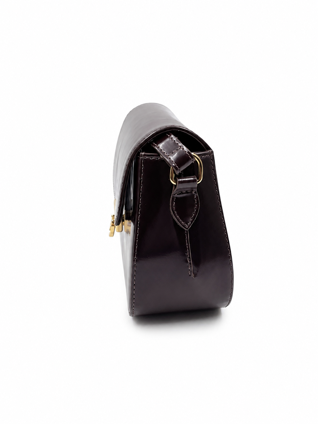 Bolsa Lia | Couro Box | Marrom | Ferragem Ouro