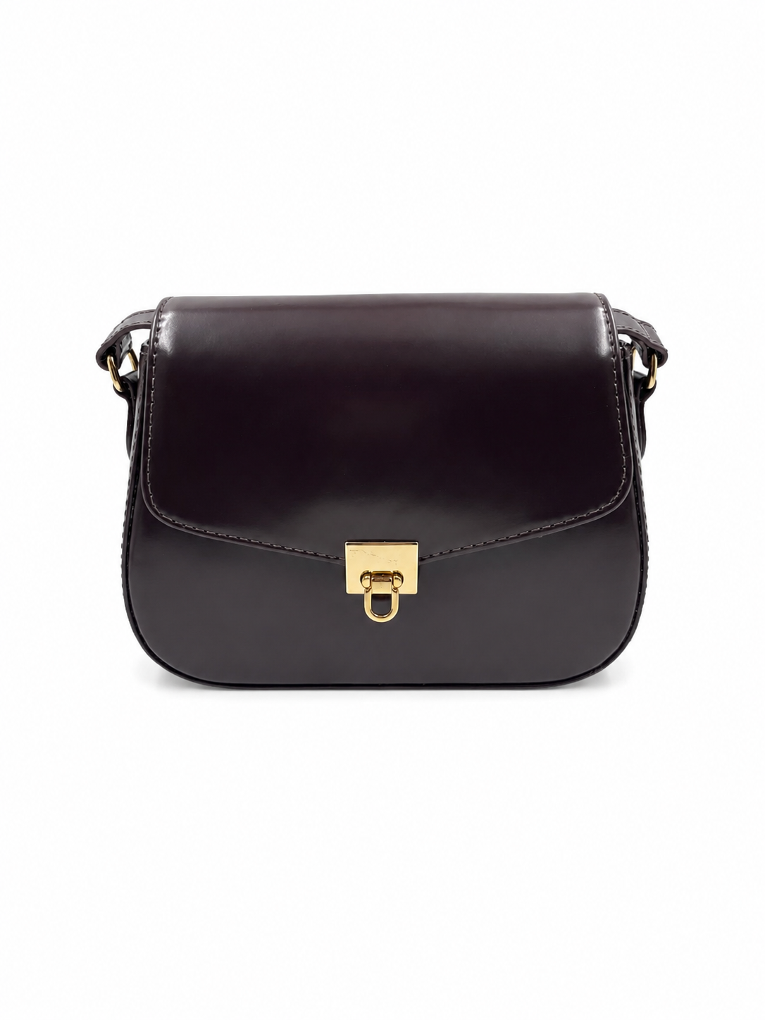 Bolsa Lia | Couro Box | Marrom | Ferragem Ouro