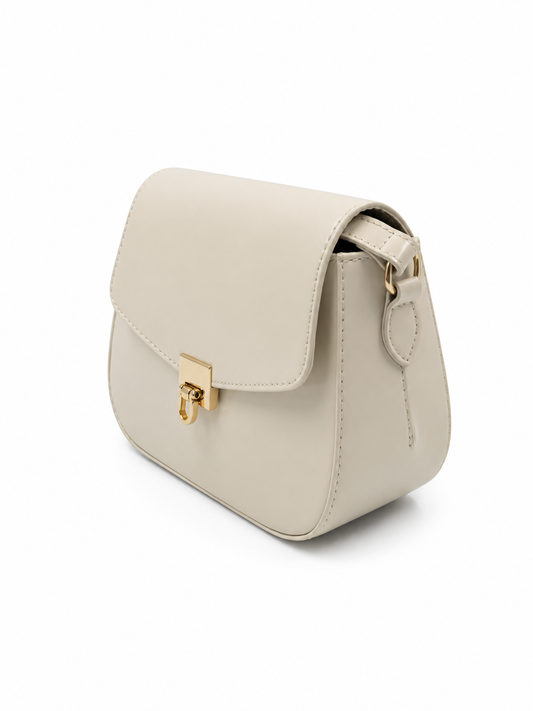 Bolsa Lia | Couro Box | Off White | Ferragem Dourada