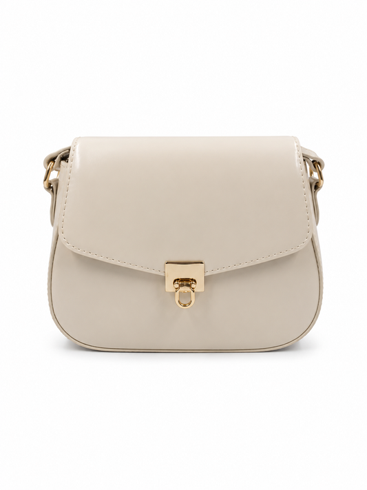Bolsa Lia | Couro Box | Off White | Ferragem Dourada
