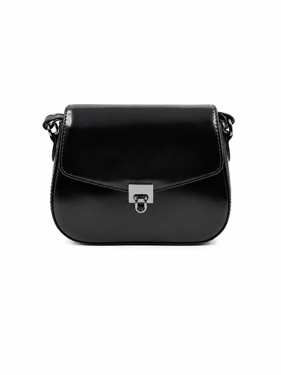 Bolsa Lia | Couro Box | Preta | Ferragem Ônix
